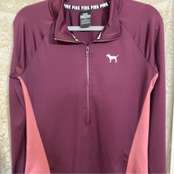 Victoria's Secret Pink Ultimate 1/4 Zip Pullover M Maroon & Pink Athletic Y2K - Picture 5 of 10